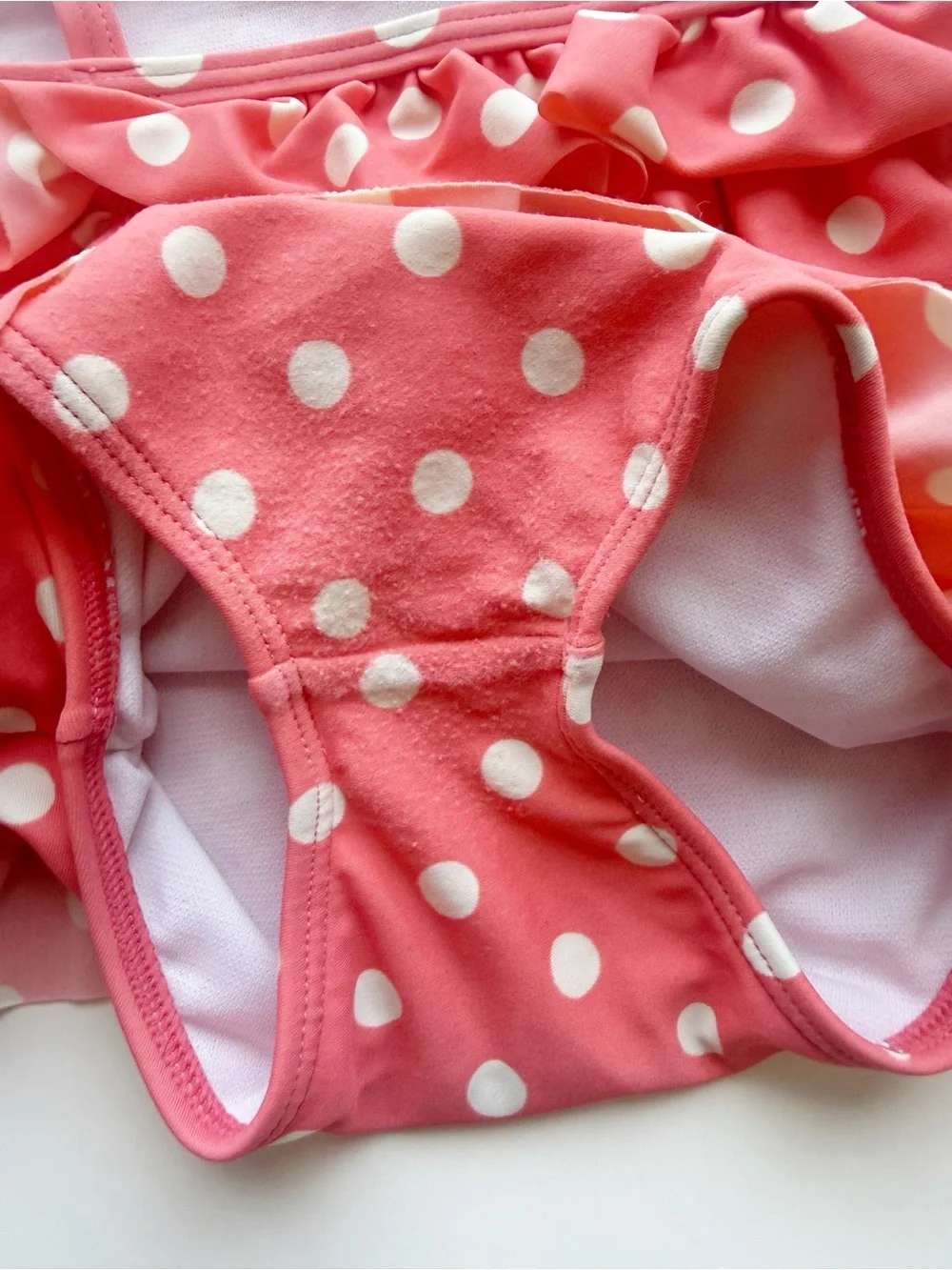 Baby Boden Pink Ruffle Polka Dot Swimsuit 6-12M